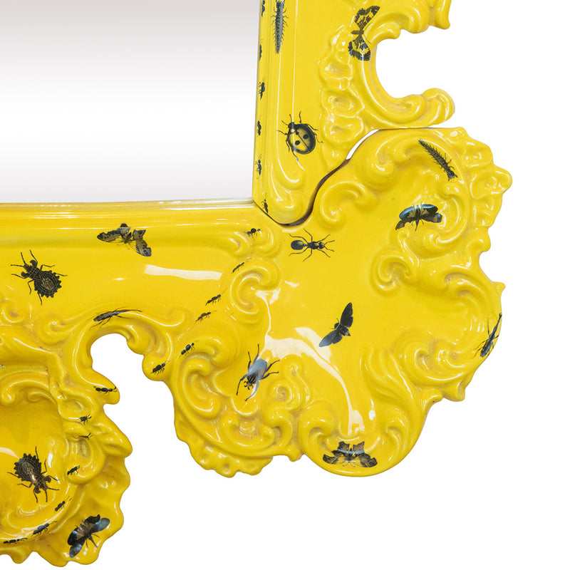 Ceramic Baroque-Style Mirror with Hand-painted Insects