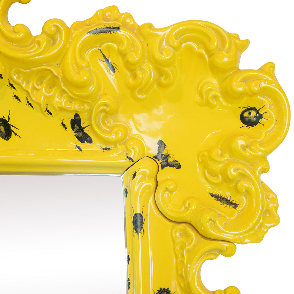 Ceramic Baroque-Style Mirror with Hand-painted Insects