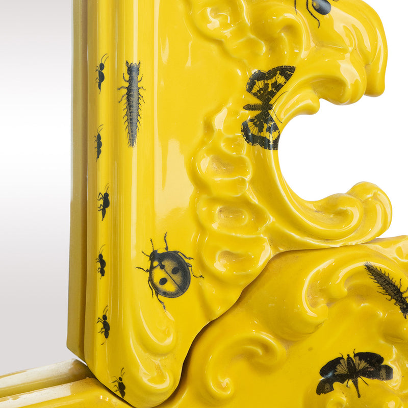 Ceramic Baroque-Style Mirror with Hand-painted Insects
