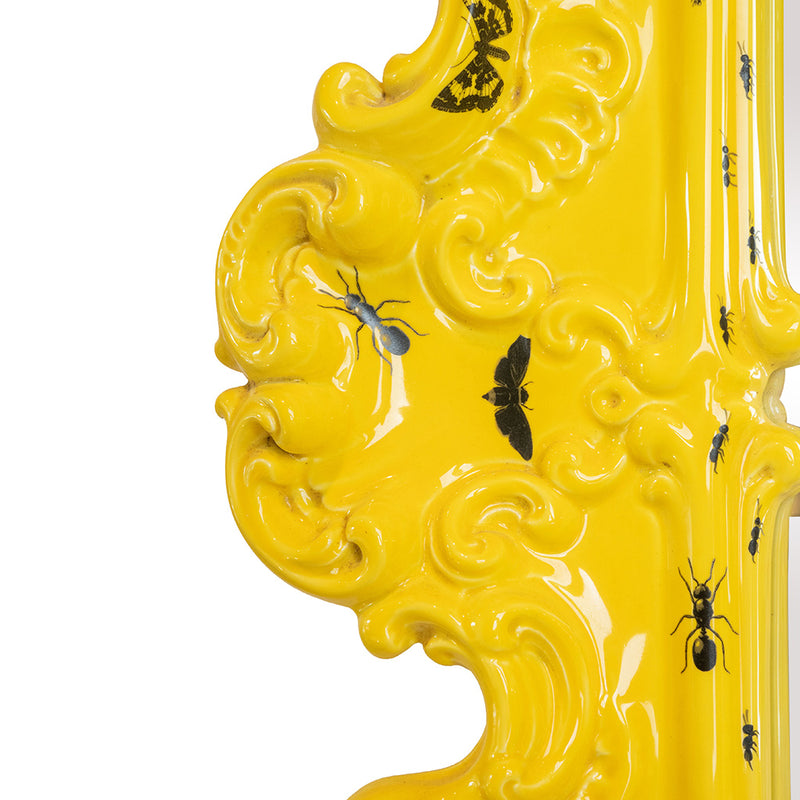 Ceramic Baroque-Style Mirror with Hand-painted Insects