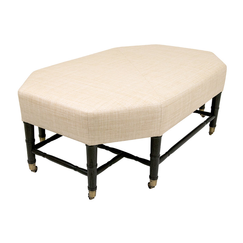 Brighton Octagonal Ottoman in Raffia Quadri Ivory