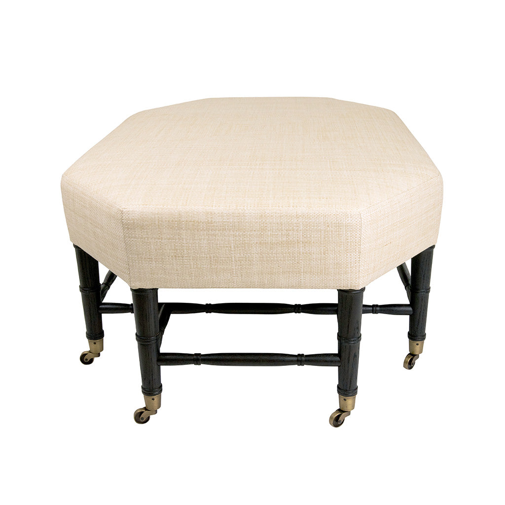 Brighton Octagonal Ottoman in Raffia Quadri Ivory
