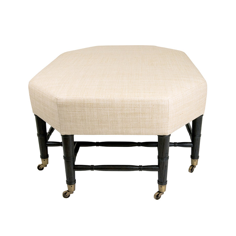 Brighton Octagonal Ottoman in Raffia Quadri Ivory