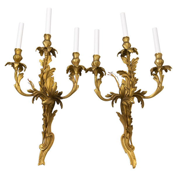 Pair of Ormolu Three-Arm Sconces
