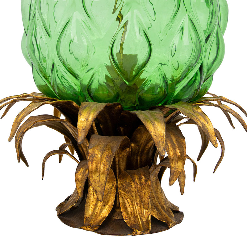 Gilt brass and Green Glass Pineapple Lamp in the Style of Maison Jansen