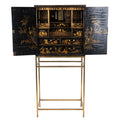 19th Century Japanned Black and Gilt Cabinet on Modern Brass Stand