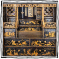 19th Century Japanned Black and Gilt Cabinet on Modern Brass Stand