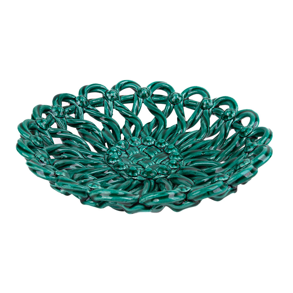 Vallauris Green Glaze Woven Ceramic Small Fruit Bowl