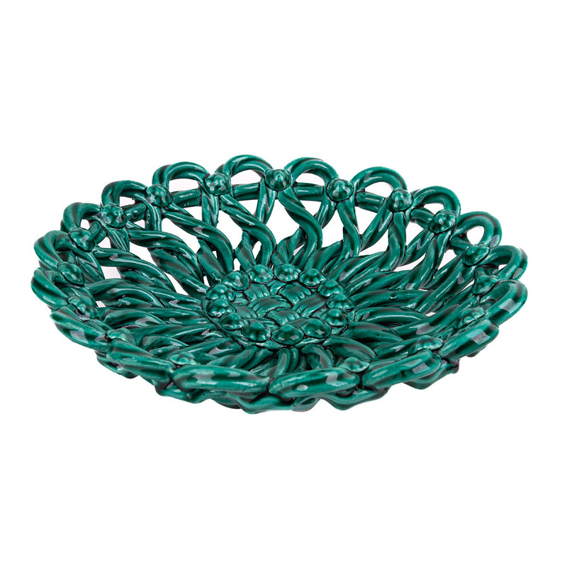 Vallauris Green Glaze Woven Ceramic Small Fruit Bowl