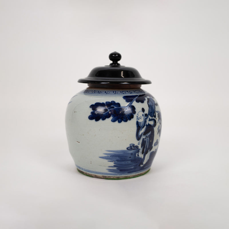 A Chinese Blue and White Porcelain Vase with Wooden Lid