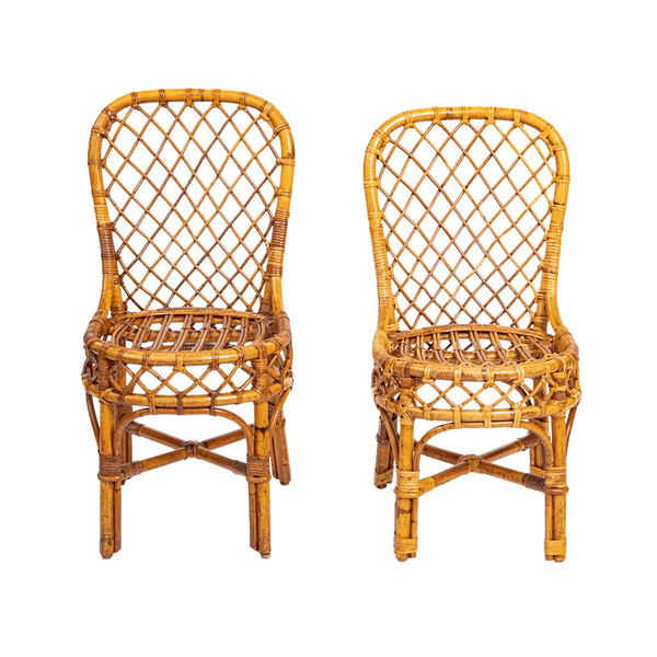 A Near Pair of Vintage Bielecky Round Rattan Chairs with Woven Seat