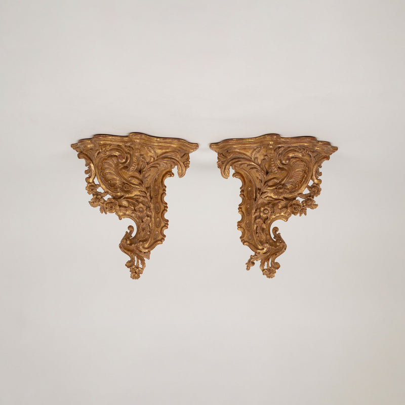 A Pair of Louis XV Style Giltwood Wall Brackets