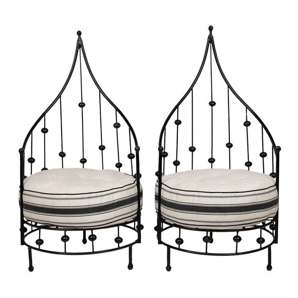 A Pair of Wrought Iron Barrel Chairs