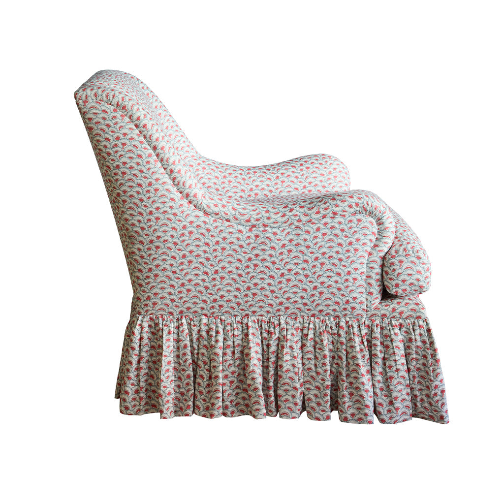 Lancaster Club Chair in Palampore Petal in Sky and Coral