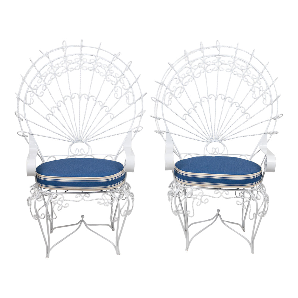 A Pair of Wrought Iron Peacock Armchairs by Salterini