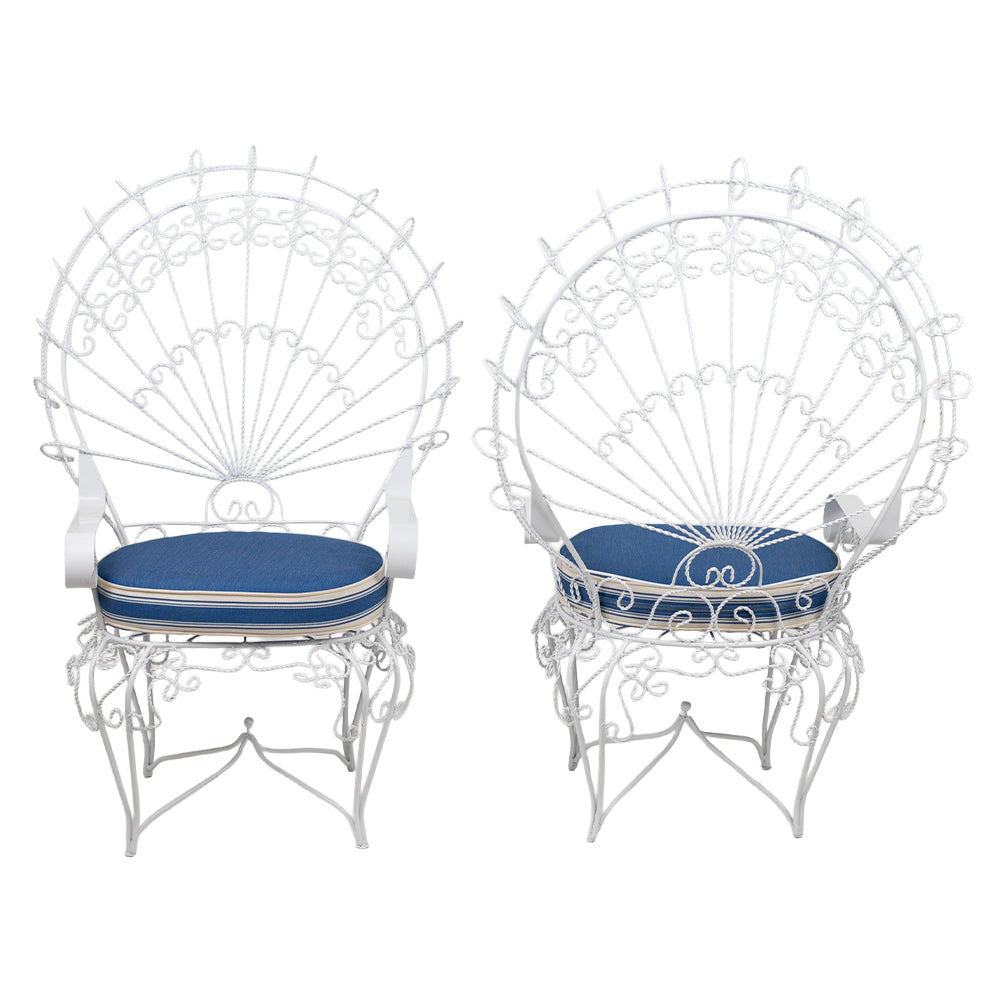A Pair of Wrought Iron Peacock Armchairs by Salterini