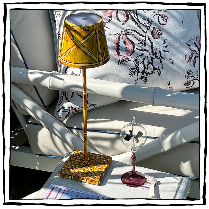 Hand-Painted Faux-Bamboo Wireless Table Lamp