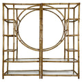 A Pair of Bamboo Half Moon Étagères with Glass Shelves