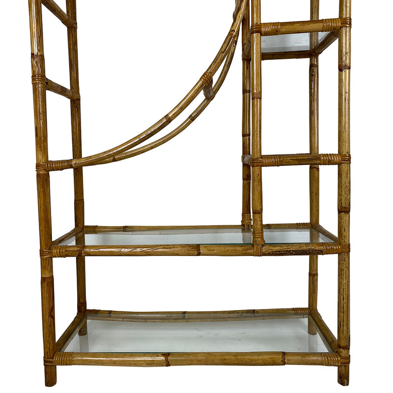 A Pair of Bamboo Half Moon Étagères with Glass Shelves