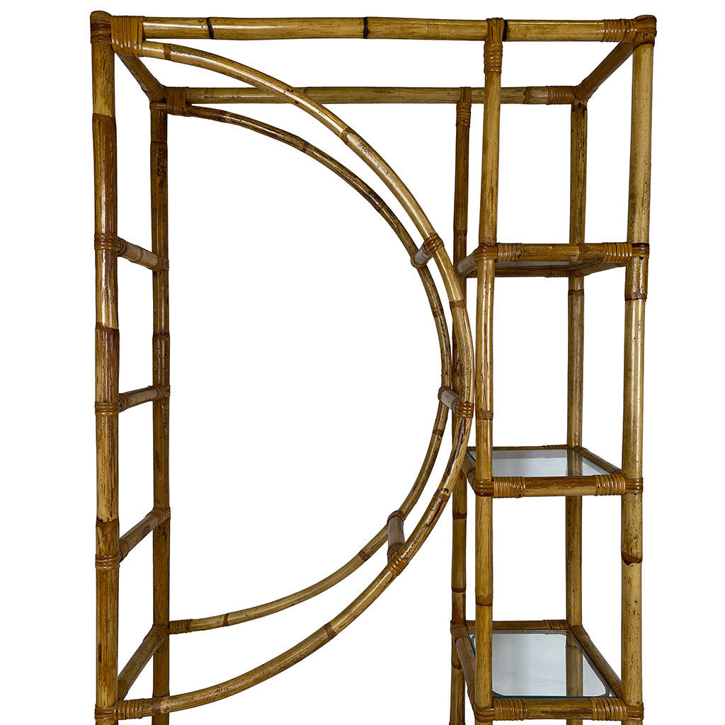 A Pair of Bamboo Half Moon Étagères with Glass Shelves