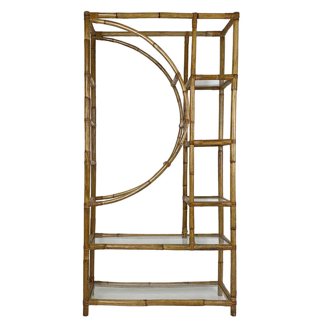 A Pair of Bamboo Half Moon Étagères with Glass Shelves