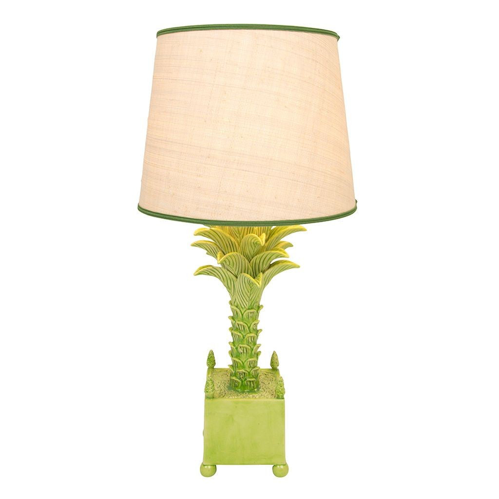 Vintage Green Faience Palm Tree Lamp by Jean Roger