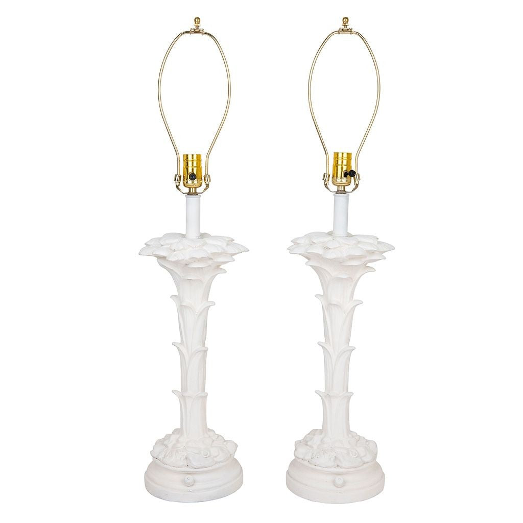 Pair of White Plaster Palm Shaped Table Lamps