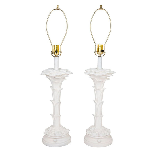 Pair of White Plaster Palm Shaped Table Lamps