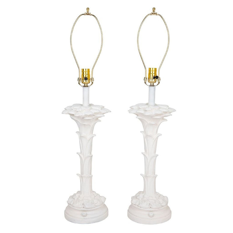 Pair of White Plaster Palm Shaped Table Lamps