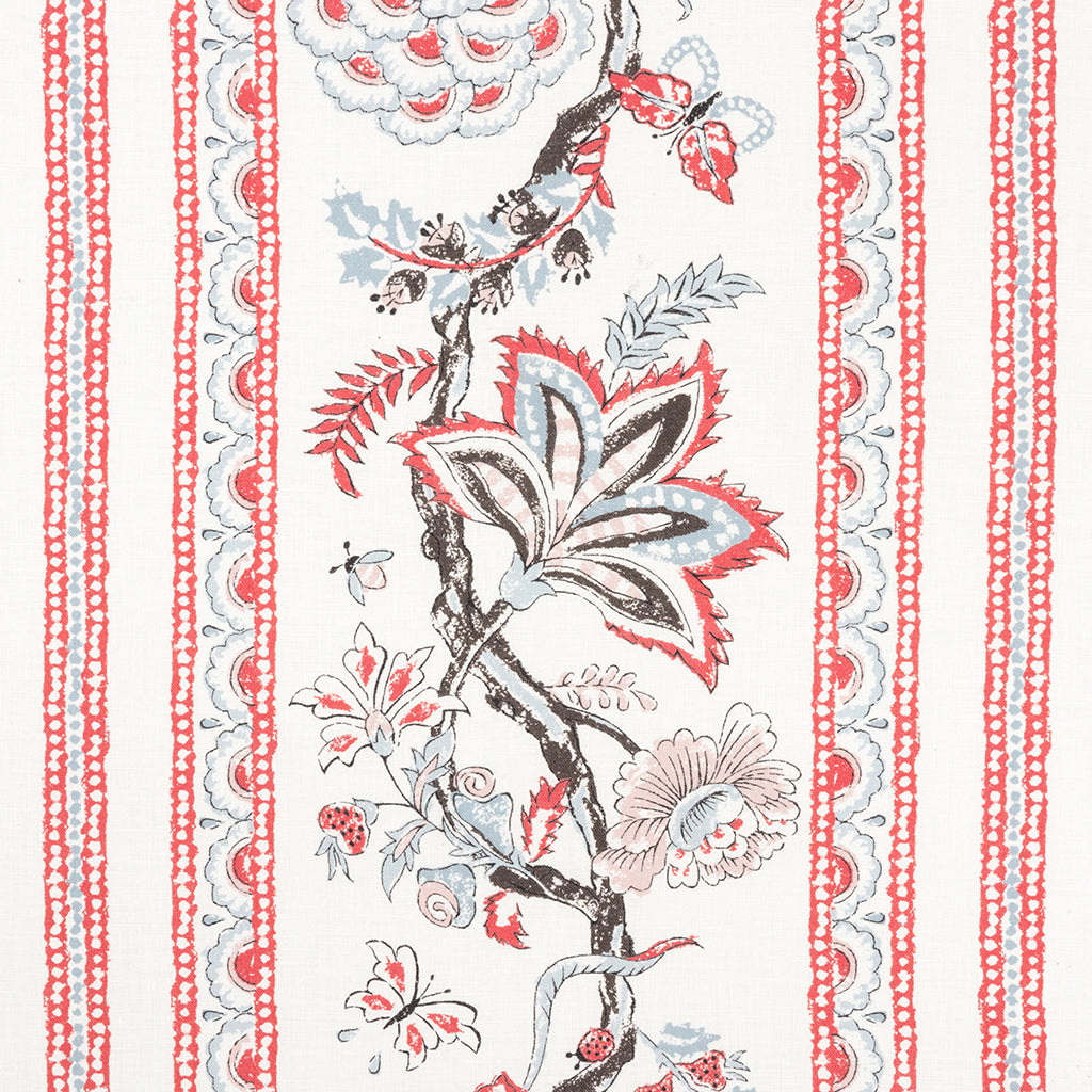 Palampore Stripe - Sky & Coral (Memo)