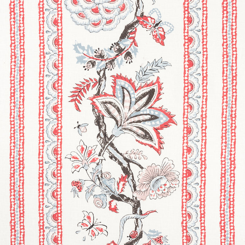 Palampore Stripe - Sky & Coral (Memo)