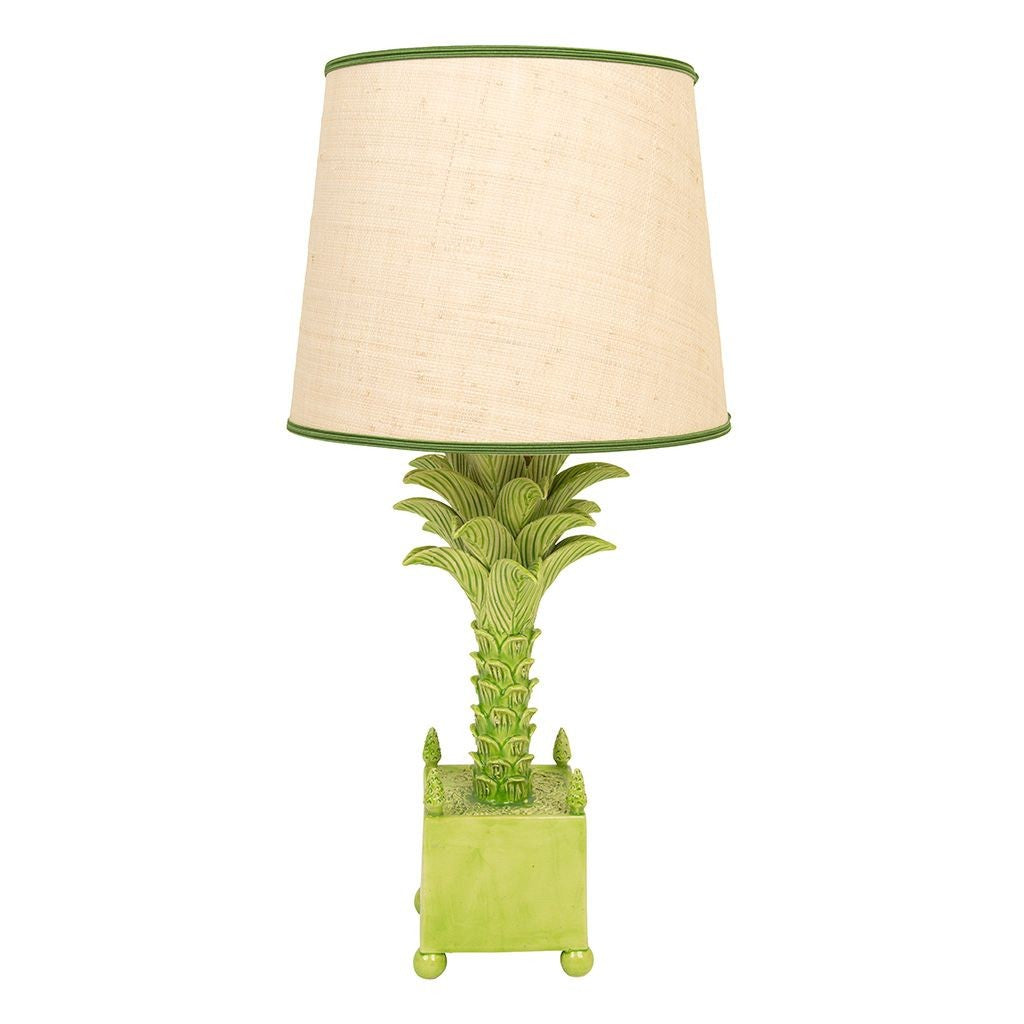 Vintage Green Faience Palm Tree Lamp by Jean Roger