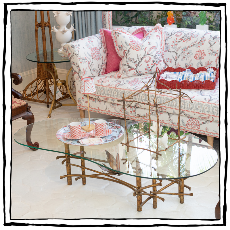 Gilt Metal "Lotus" Cocktail Table with Glass Top