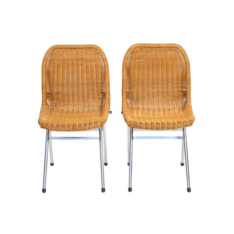 Set of Six Rattan and Chrome Chairs by Dirk Van Sliedregt