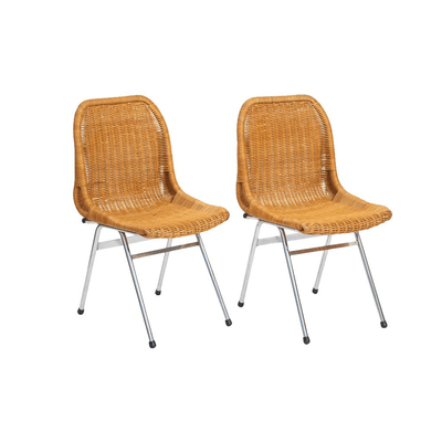 Set of Six Rattan and Chrome Chairs by Dirk Van Sliedregt