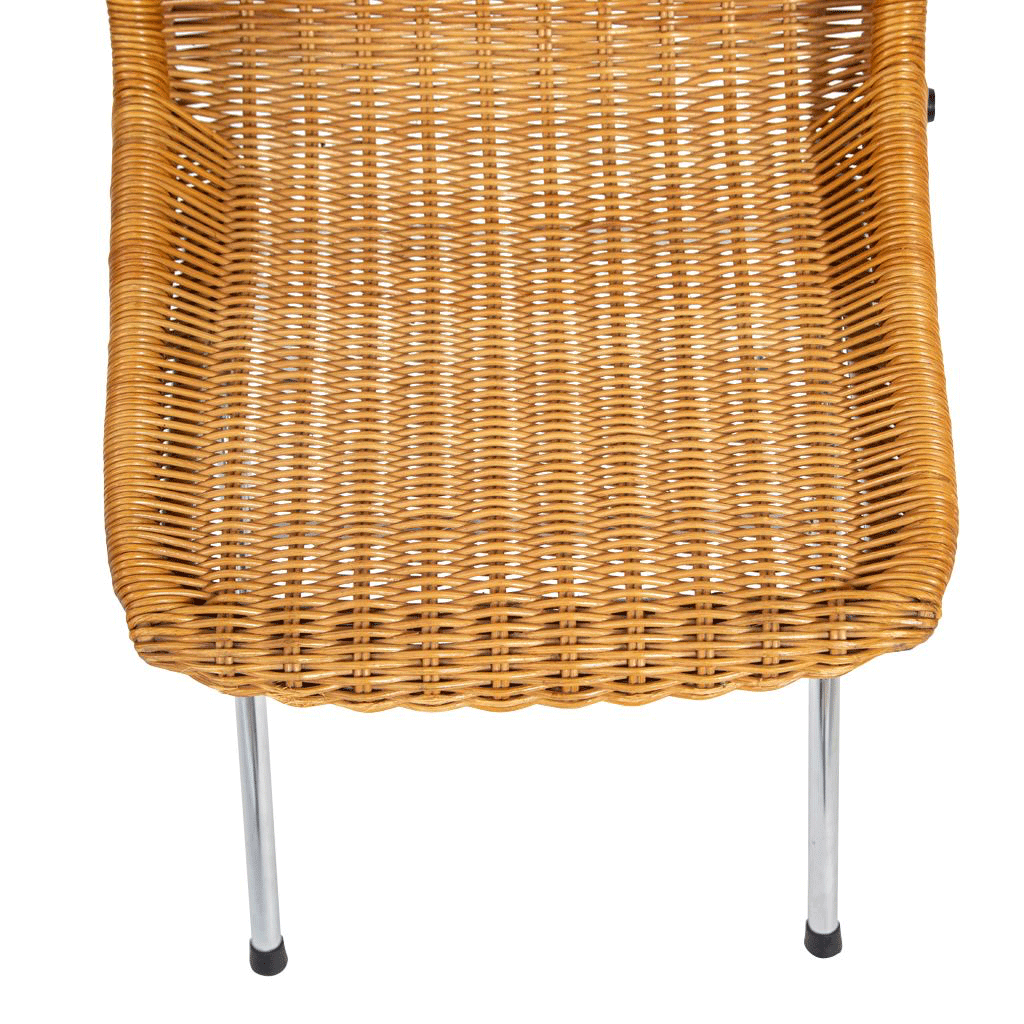 Set of Six Rattan and Chrome Chairs by Dirk Van Sliedregt