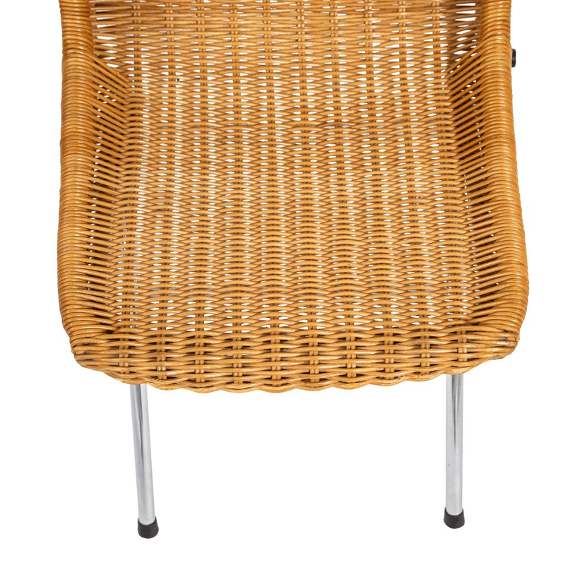 Set of Six Rattan and Chrome Chairs by Dirk Van Sliedregt