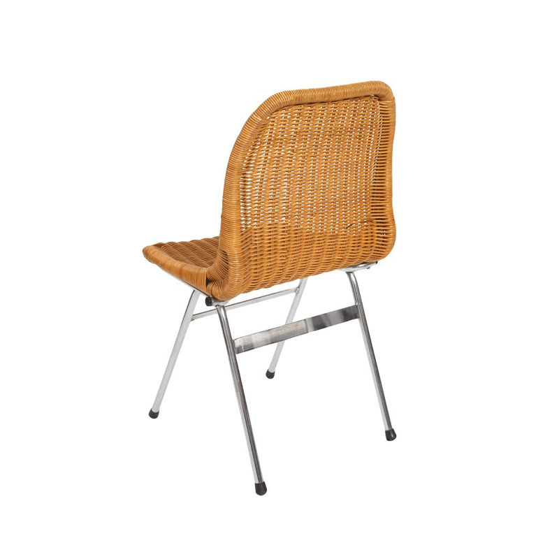 Set of Six Rattan and Chrome Chairs by Dirk Van Sliedregt