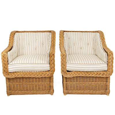 A Pair of Rattan Club Chairs in the Style of Michael Taylor