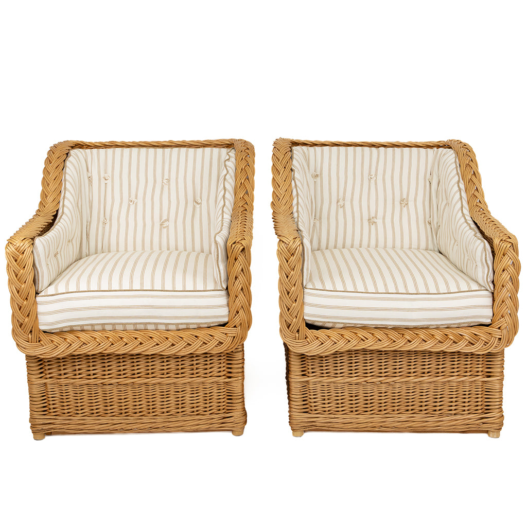 A Pair of Rattan Club Chairs in the Style of Michael Taylor