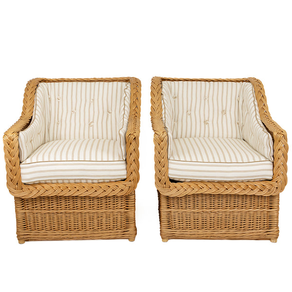 A Pair of Rattan Club Chairs in the Style of Michael Taylor