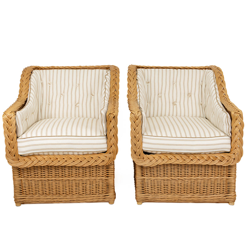 A Pair of Rattan Club Chairs in the Style of Michael Taylor