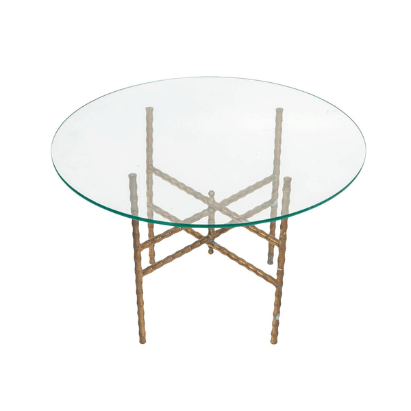 Glass and Brass Faux Bamboo Side Table