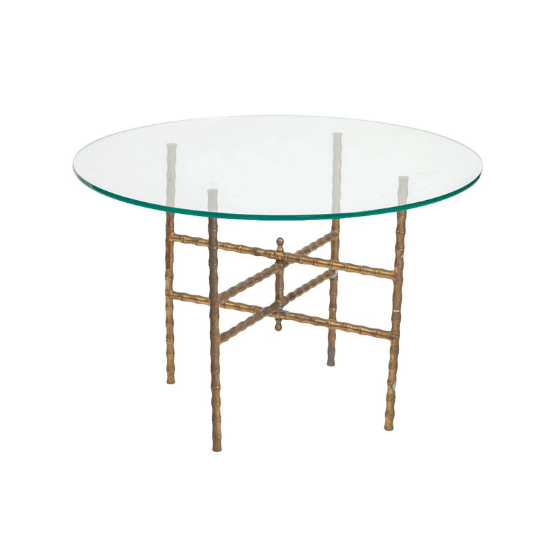 Glass and Brass Faux Bamboo Side Table