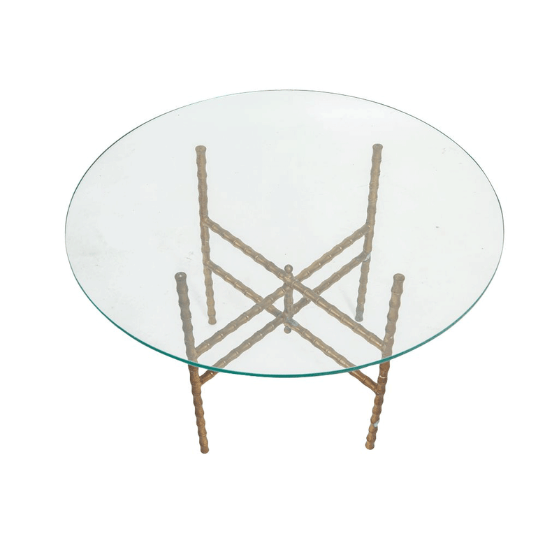 Glass and Brass Faux Bamboo Side Table
