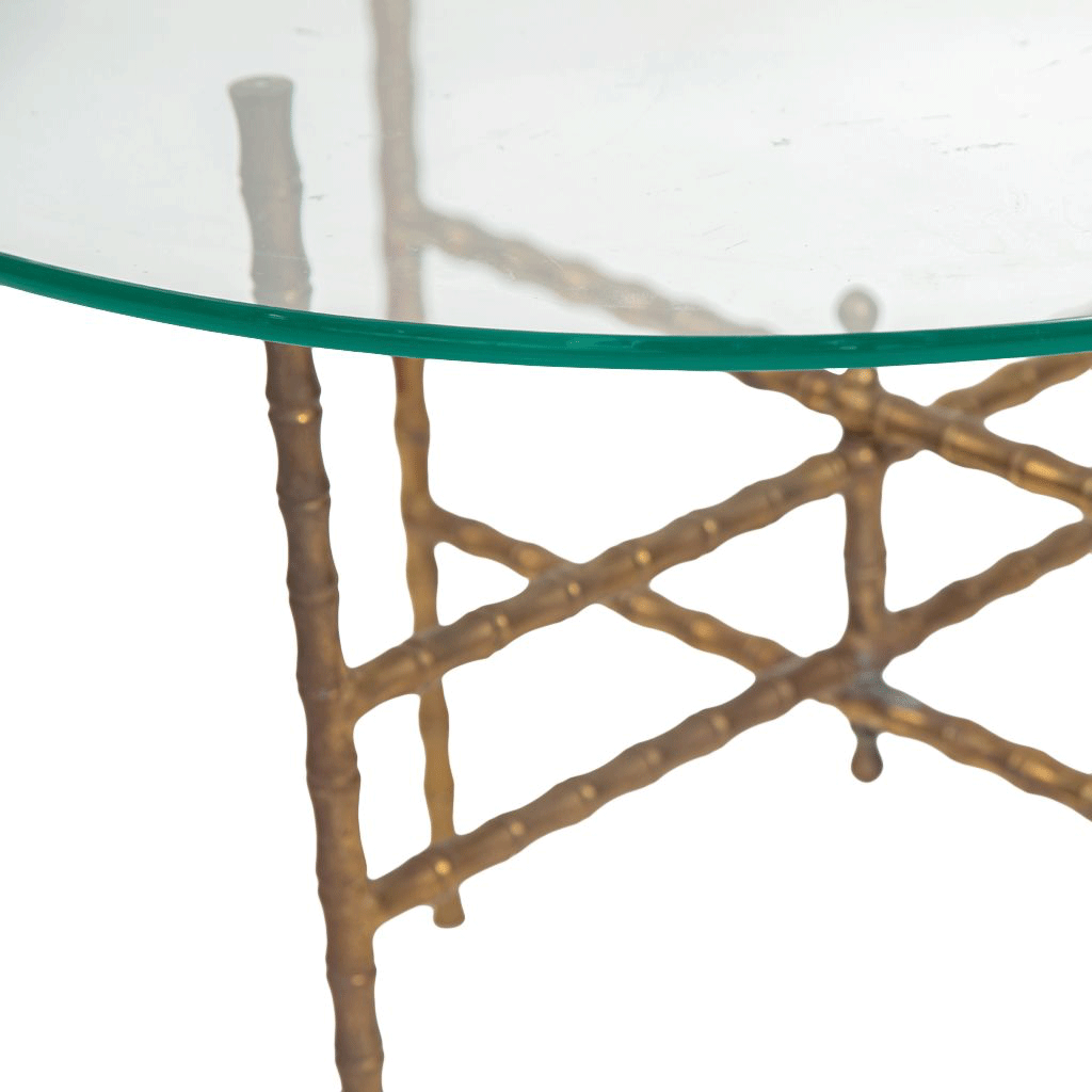 Glass and Brass Faux Bamboo Side Table