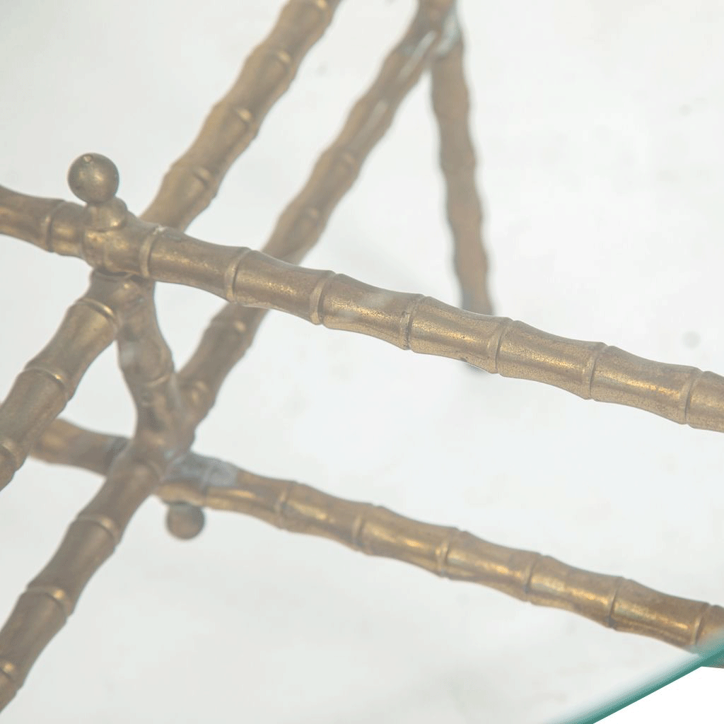 Glass and Brass Faux Bamboo Side Table