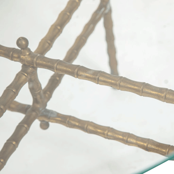 Glass and Brass Faux Bamboo X-Form Side Table