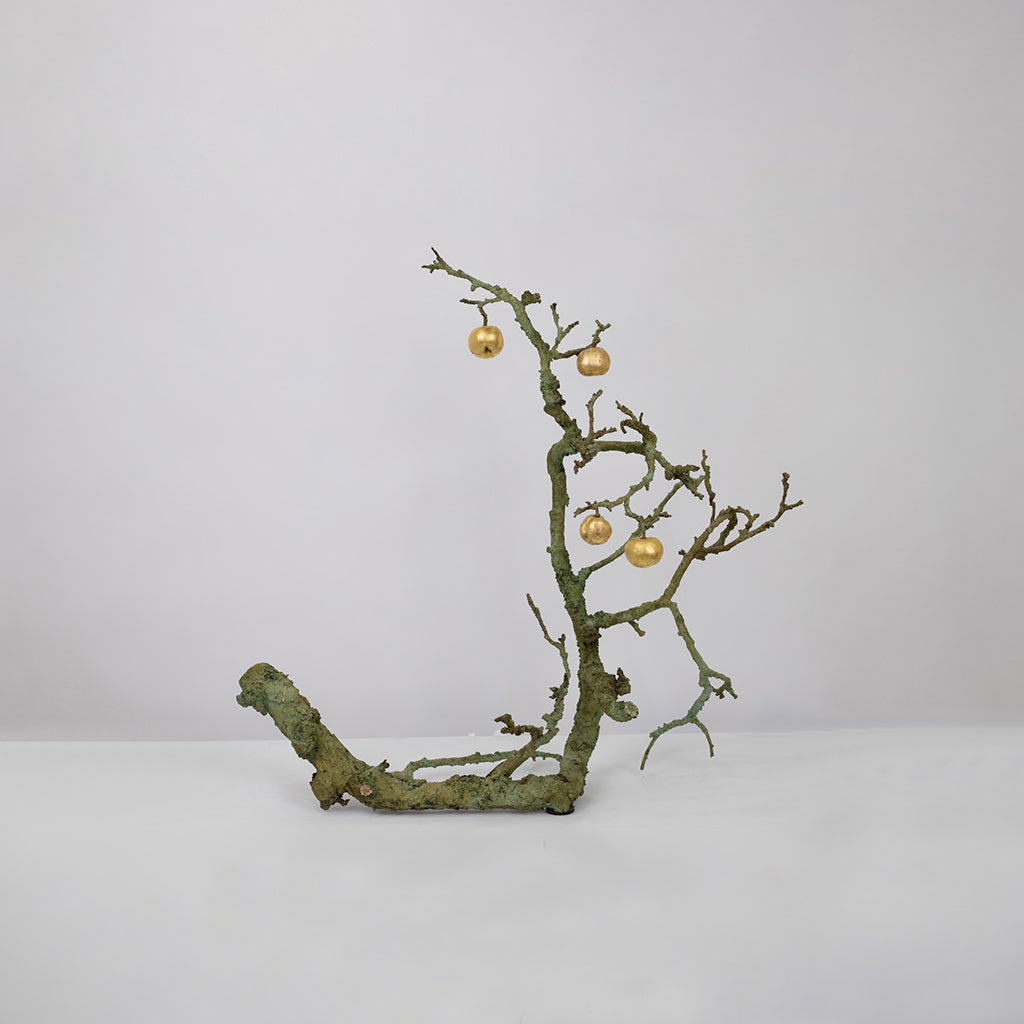A Gilt Bronze Branch with Four Gold Leaf Apples