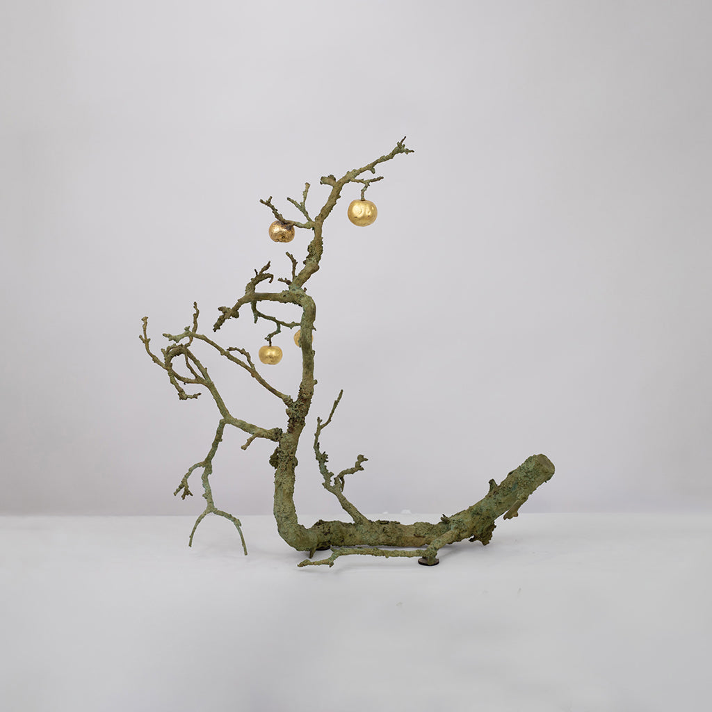 A Gilt Bronze Branch with Four Gold Leaf Apples